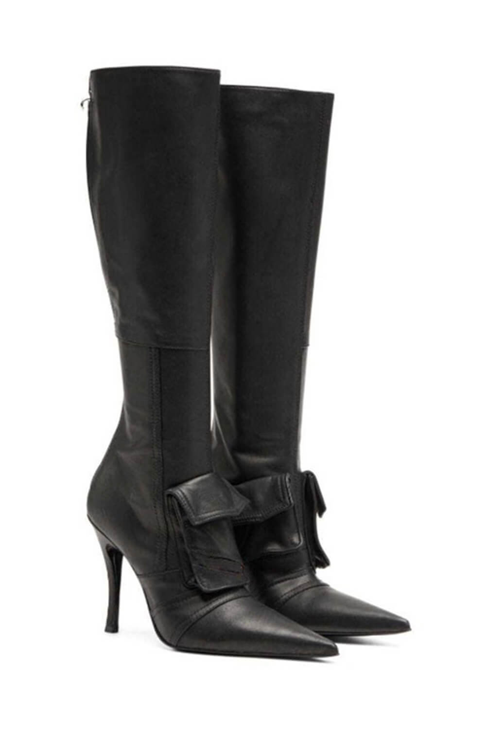 Pocket Faux Leather Pointed-Toe Stiletto Heeled Boots