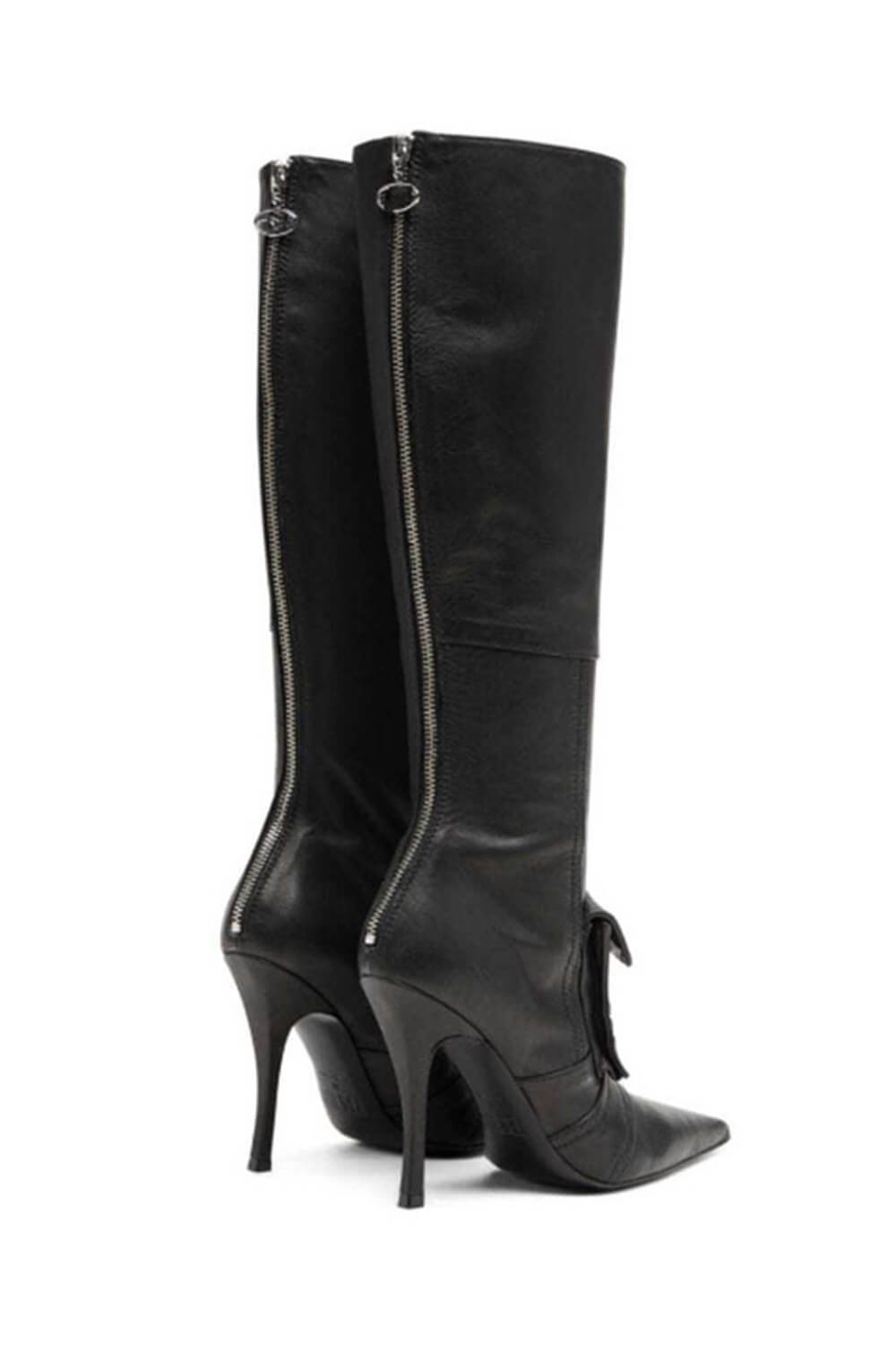 Pocket Faux Leather Pointed-Toe Stiletto Heeled Boots