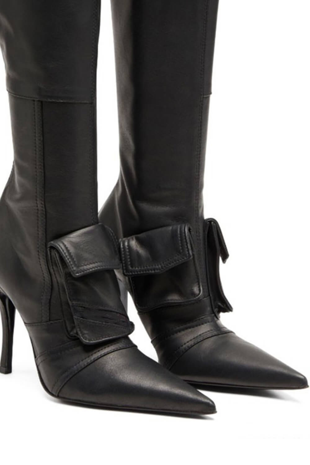 Pocket Faux Leather Pointed-Toe Stiletto Heeled Boots