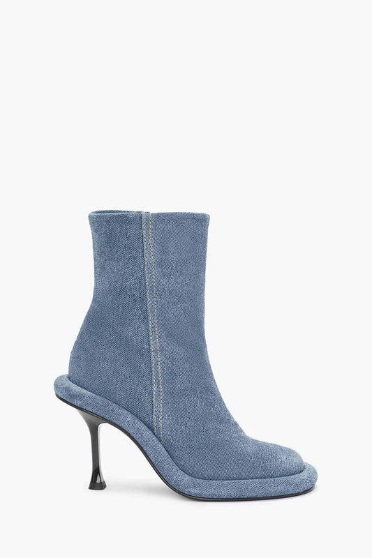 Denim Bumper-Tube Square Toe Heel Ankle Boots