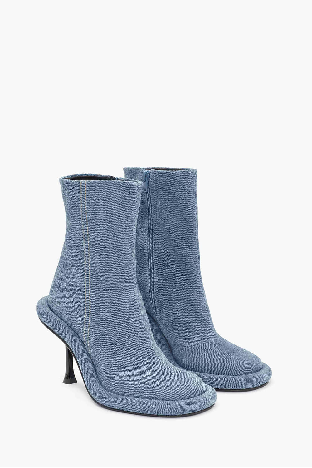 Denim Bumper-Tube Square Toe Heel Ankle Boots