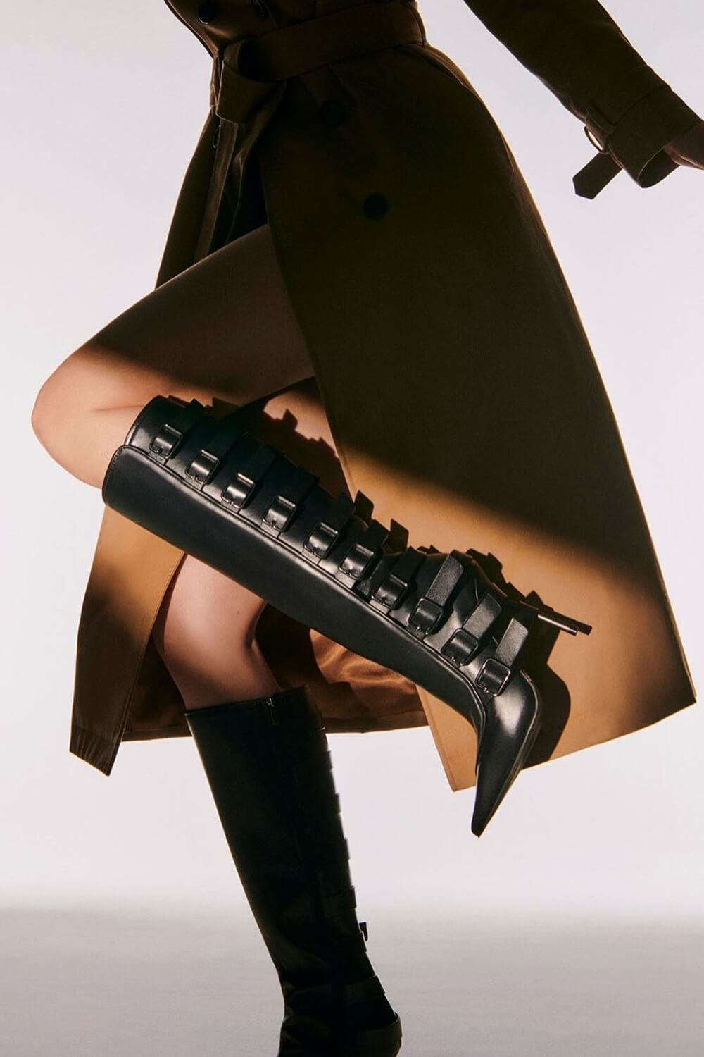 Buckle Strap Detail Knee-High Pointed Toe Stiletto Boots