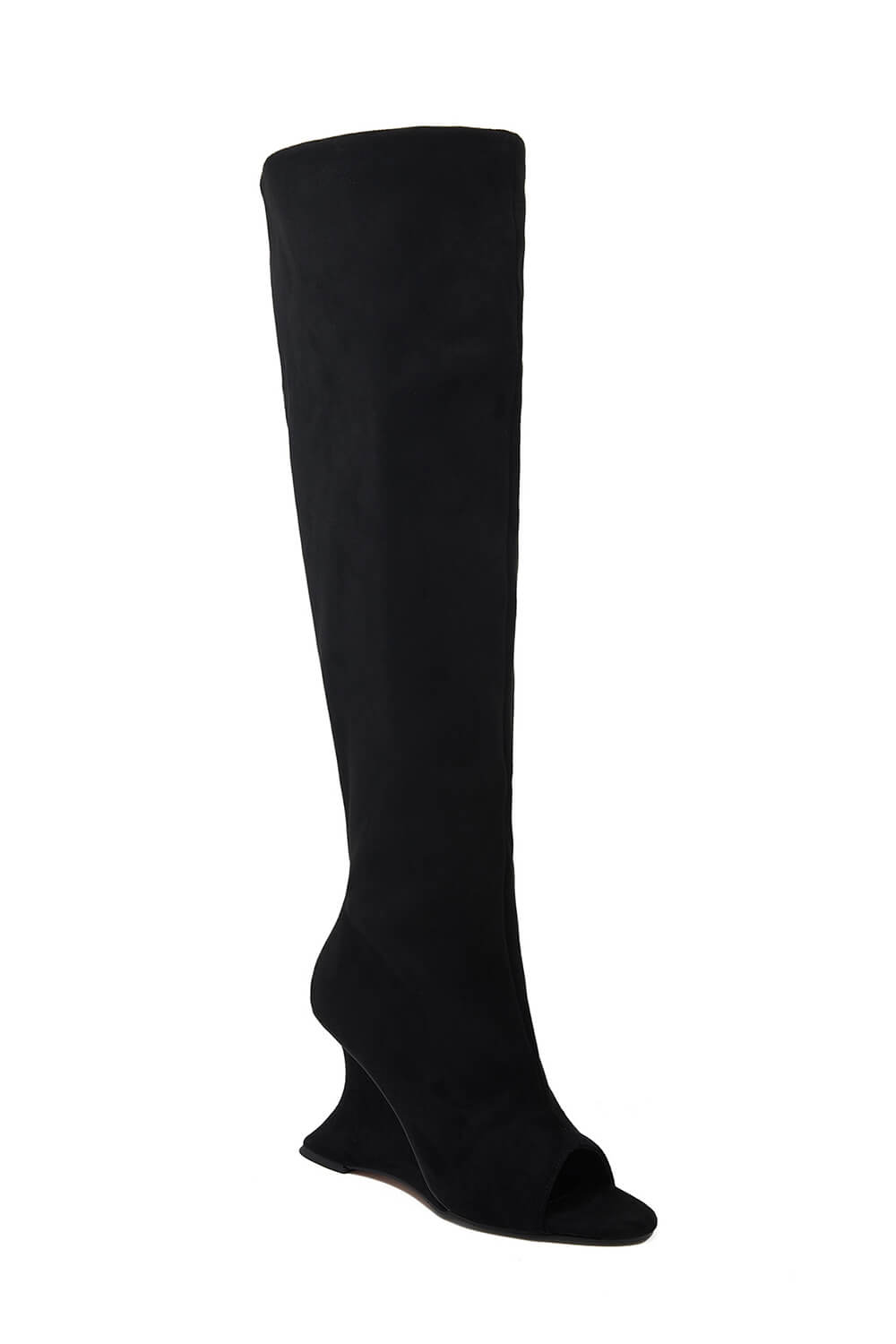 Faux Suede Slouch Cantilever Peep Toe Knee High Boots