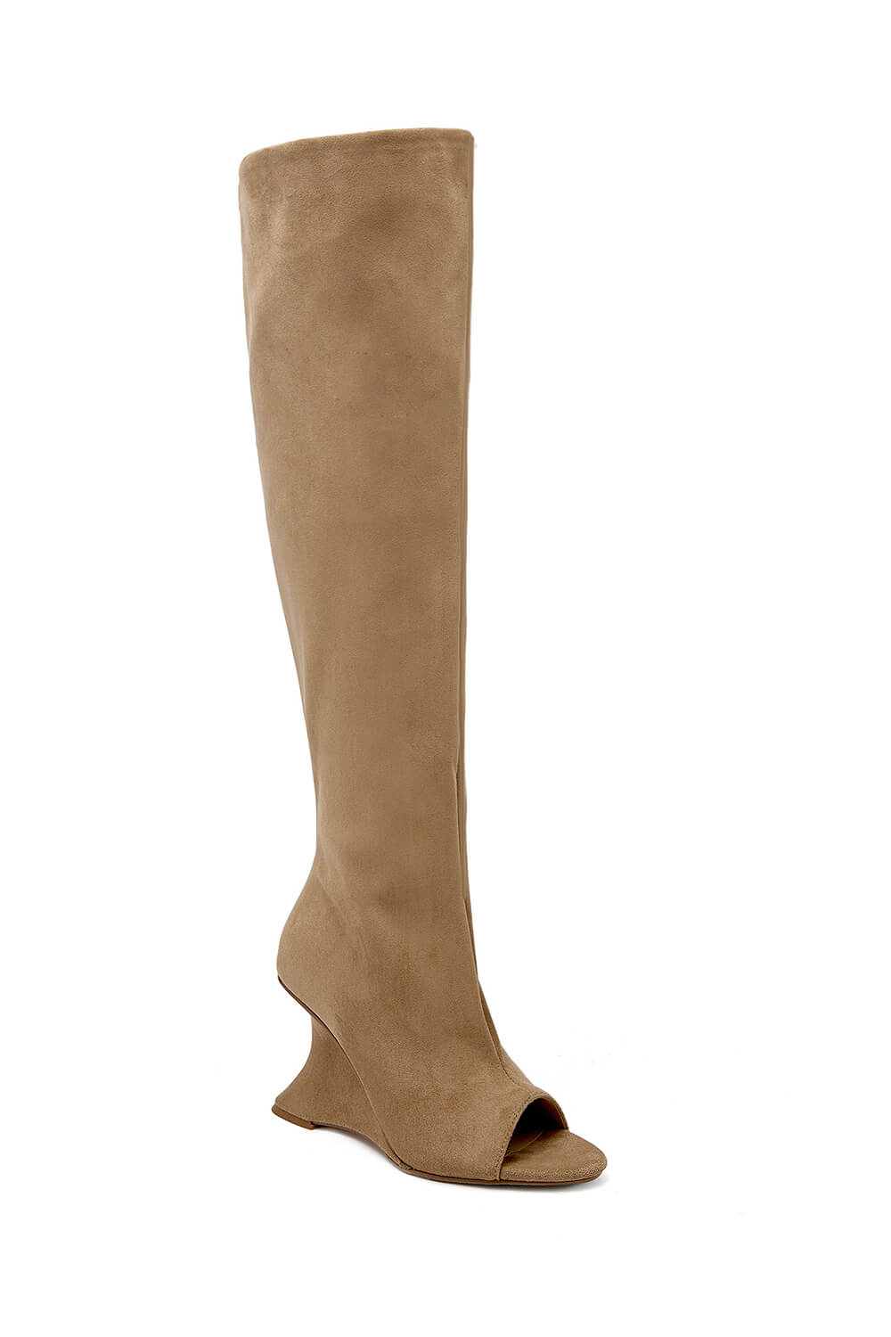 Faux Suede Slouch Cantilever Peep Toe Knee High Boots