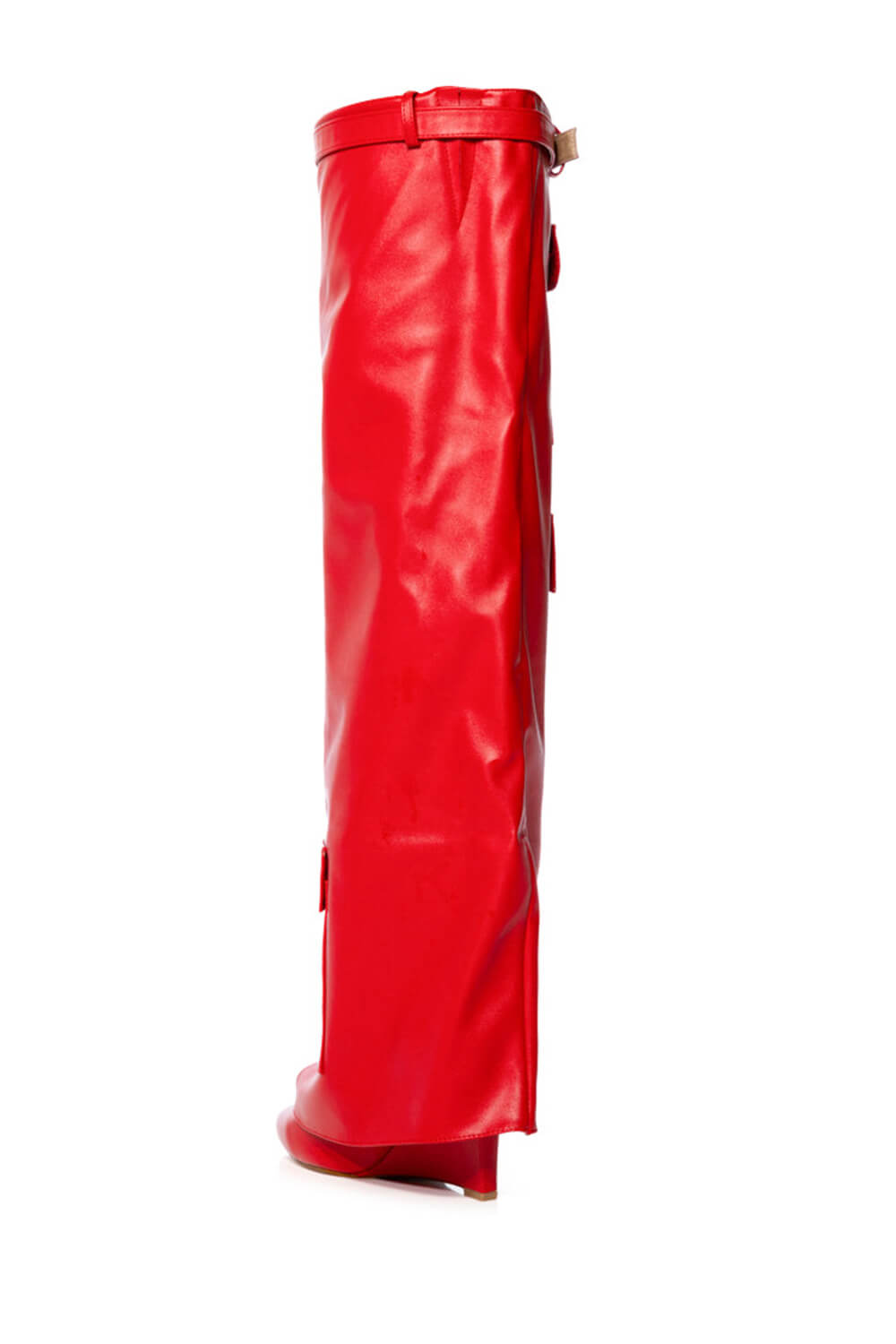Belted Fold Over Thigh High Wedge Boot With Flap Pockets