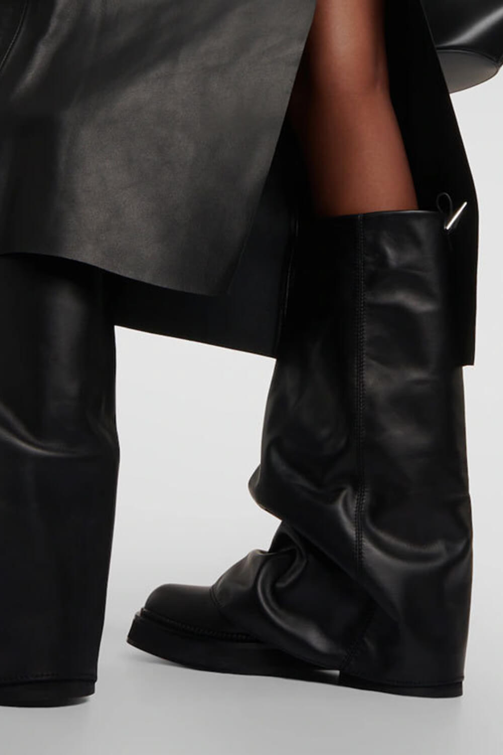 Faux Leather Layered Knee High Platform Combat Boots