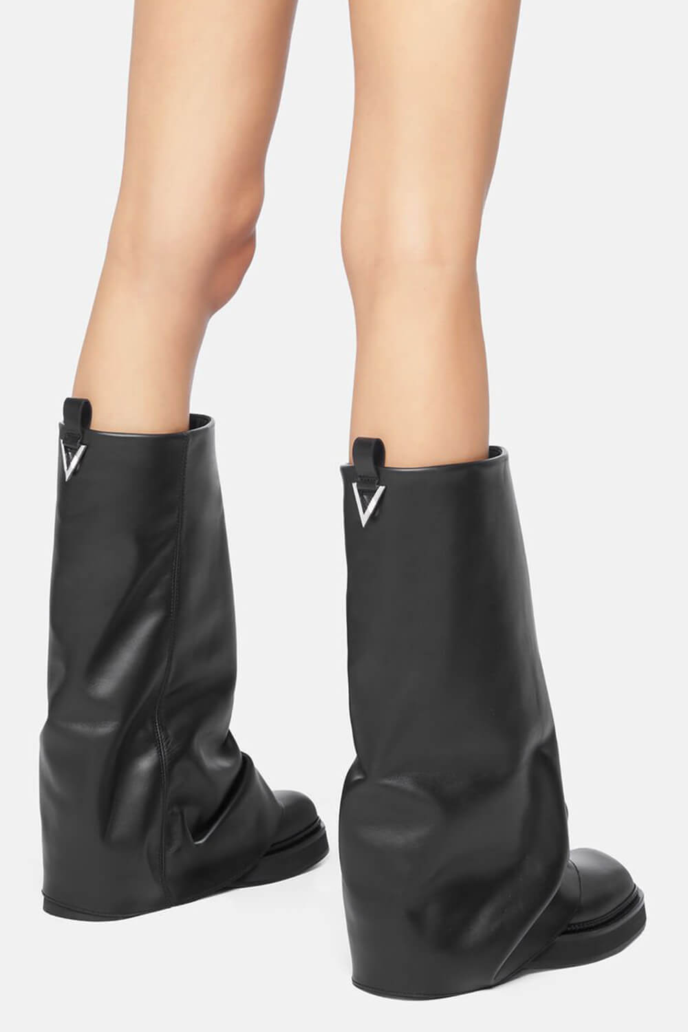 Faux Leather Layered Knee High Platform Combat Boots