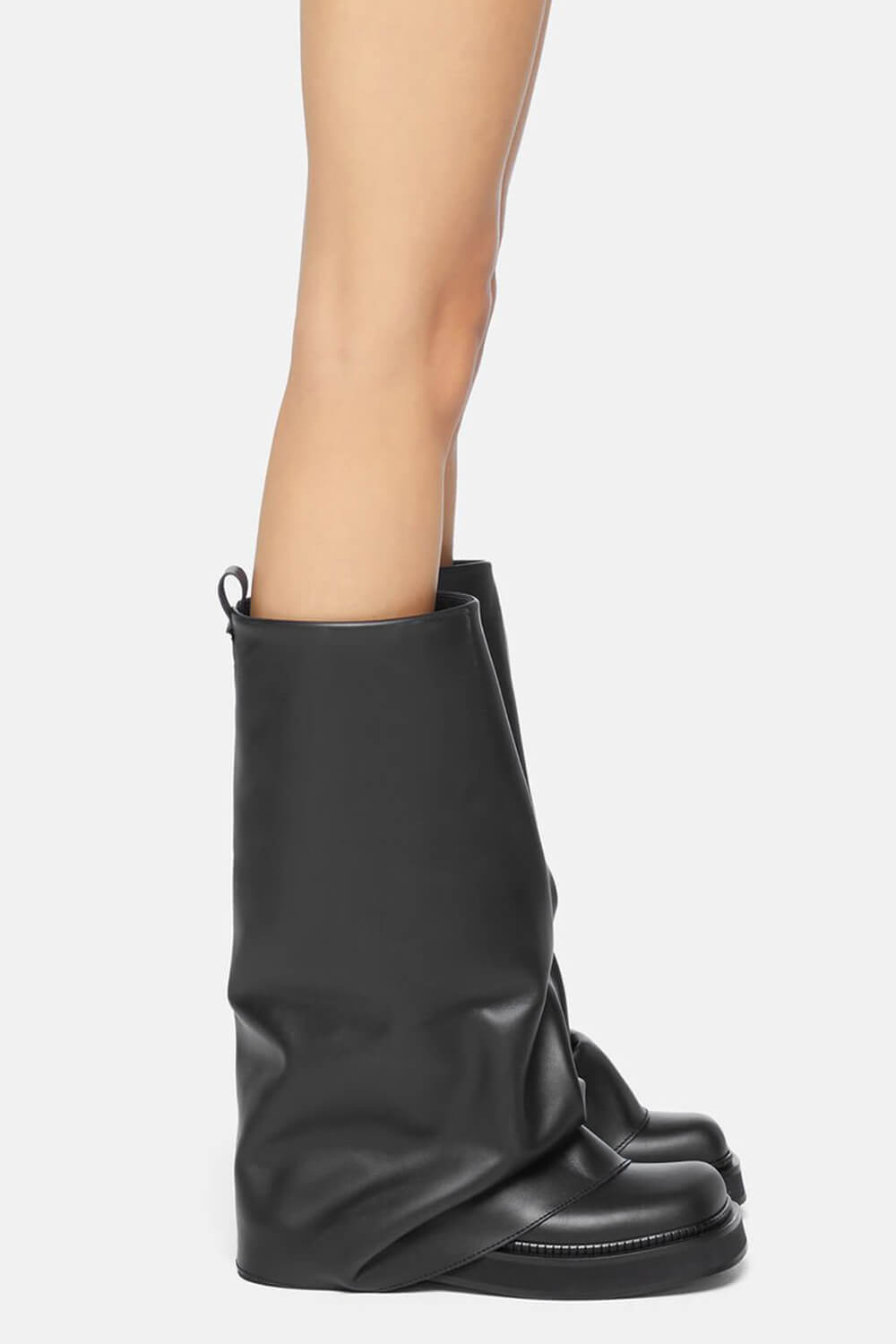 Faux Leather Layered Knee High Platform Combat Boots