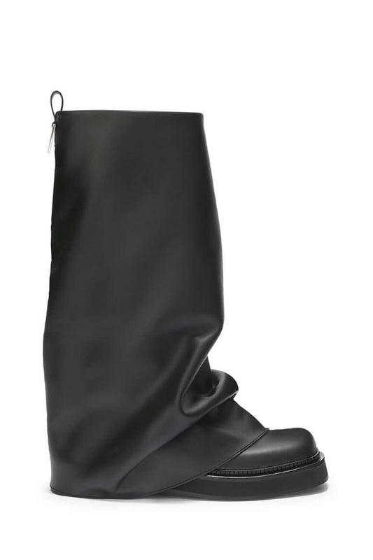 Faux Leather Layered Knee High Platform Combat Boots