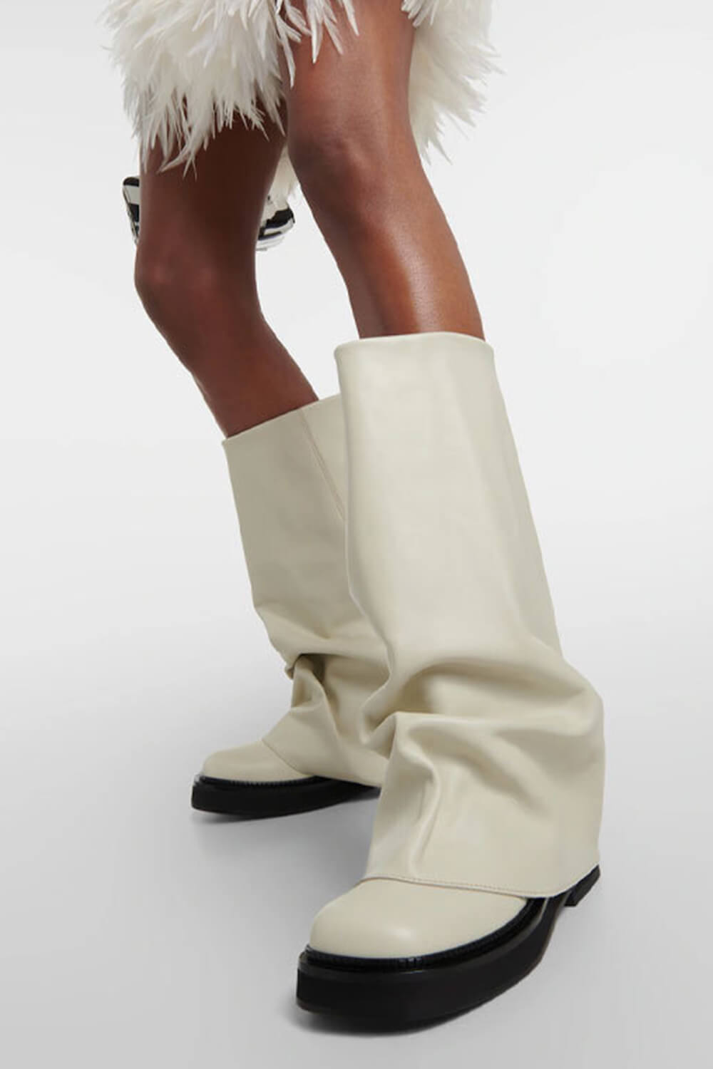 Faux Leather Layered Knee High Platform Combat Boots