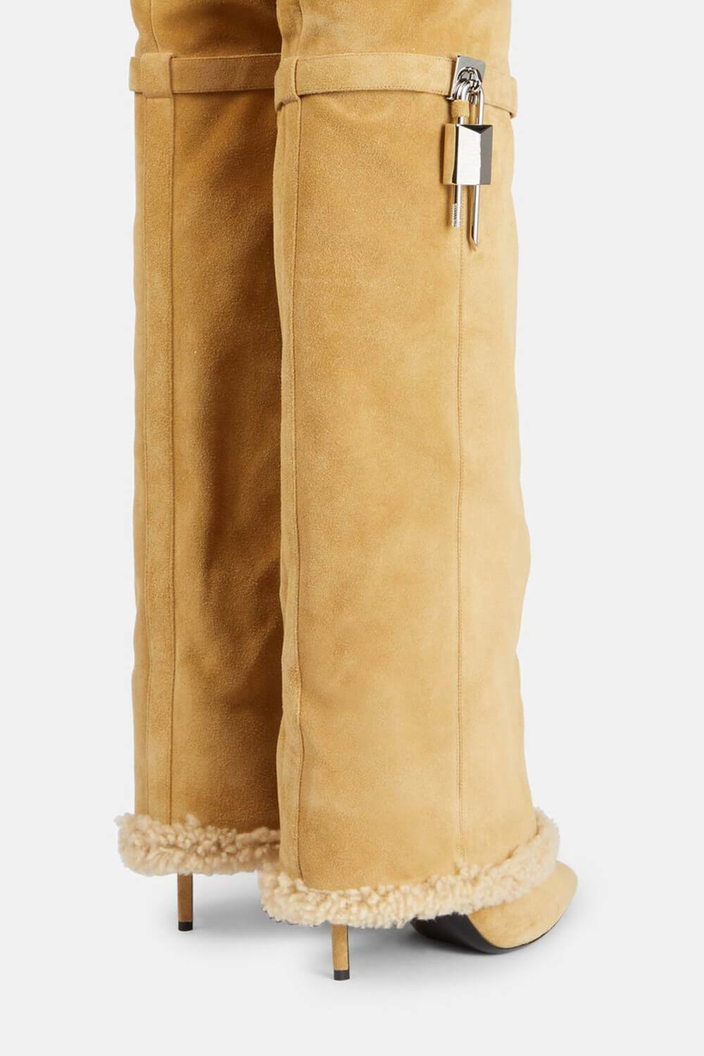 Metal Lock Suede Over-The-Knee Stiletto Boots -