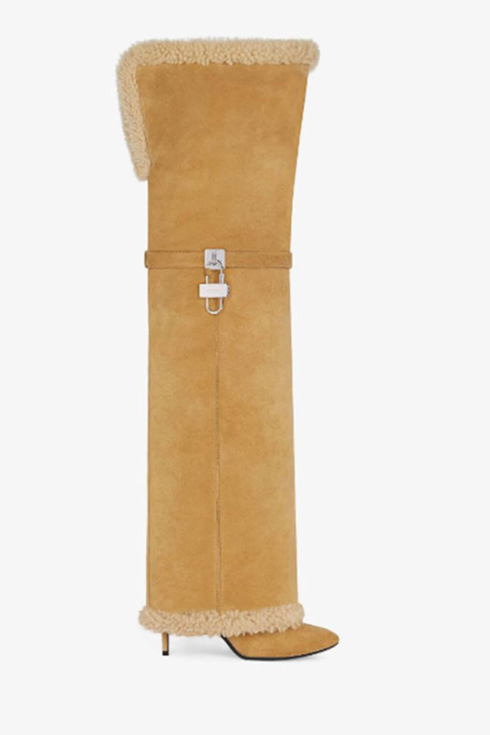 Metal Lock Suede Over-The-Knee Stiletto Boots -