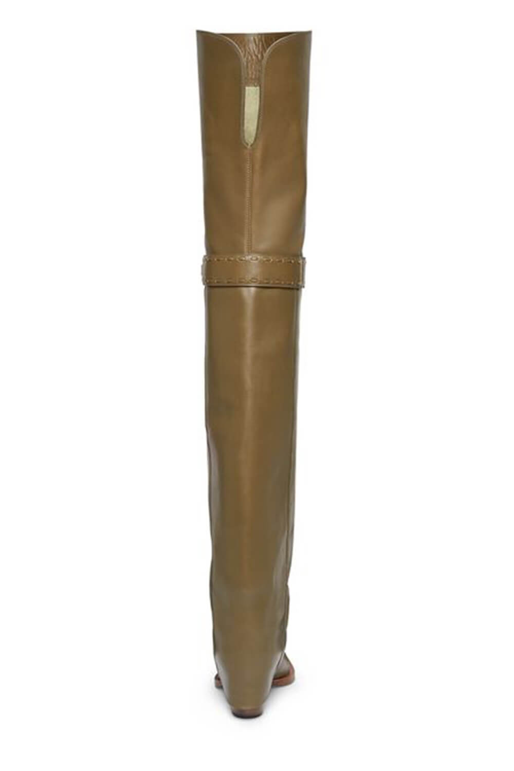 Strap Detail Folded Thigh High Long Block Heel Boots