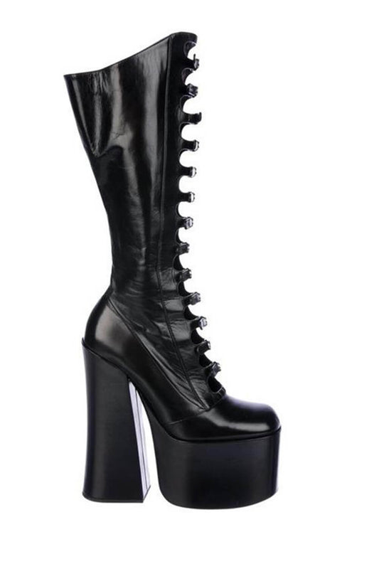 Faux Leather Multi Strap Fastened Up Platform Knee High Boots