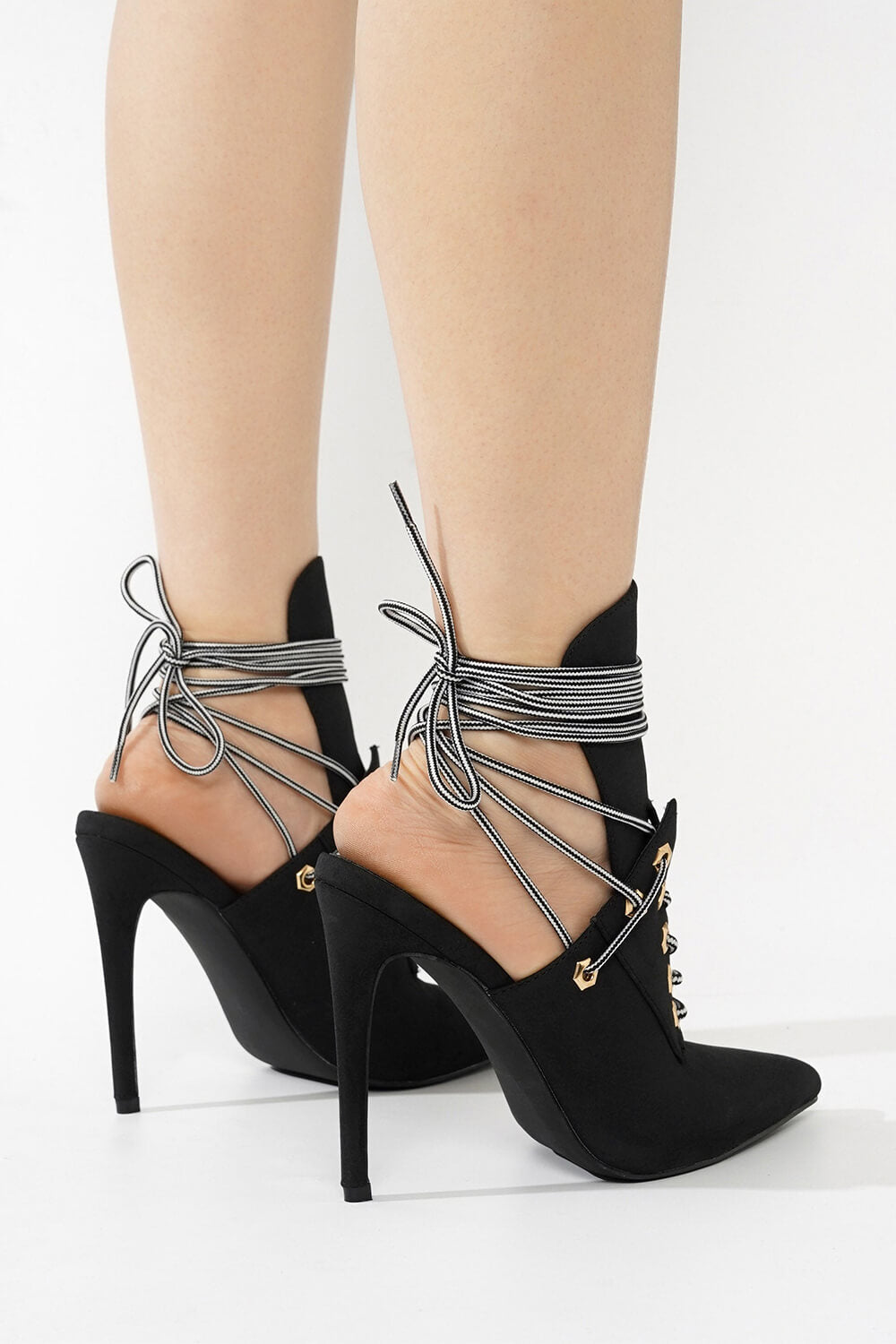 Faux Suede Lace Up Pointed Toe Booties