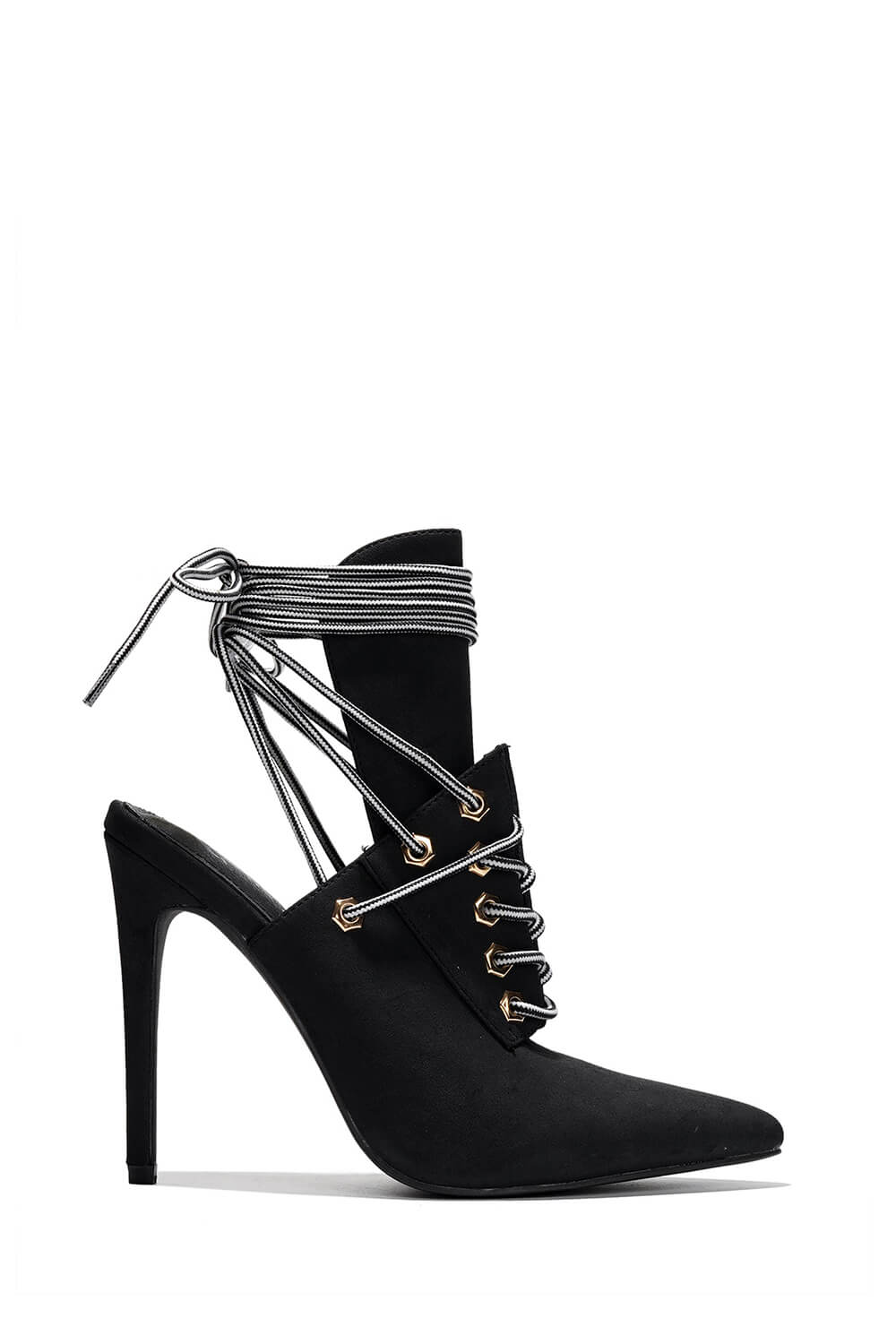 Faux Suede Lace Up Pointed Toe Booties