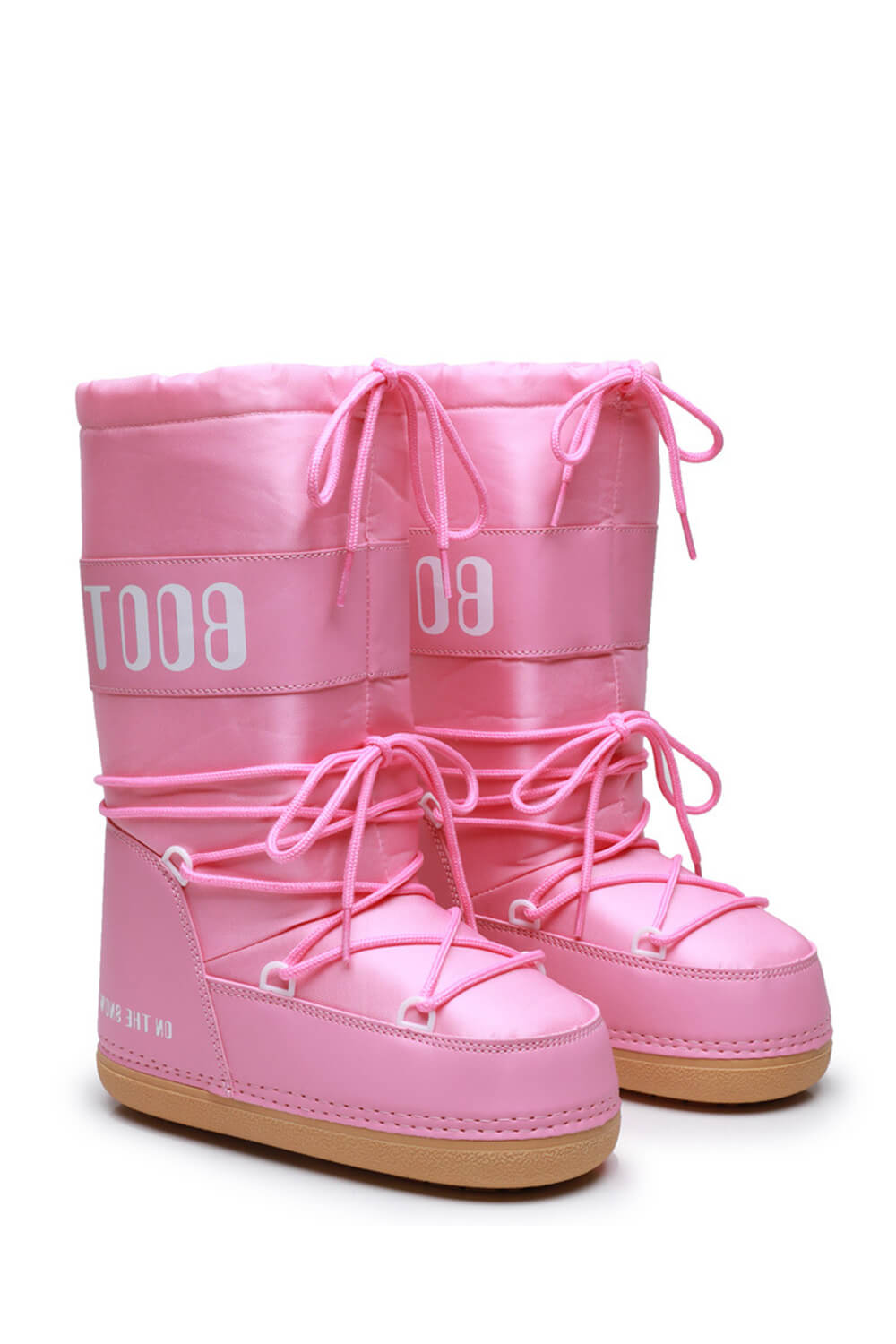 Pvc Padded Lace Up Mid-Calf Snow Boots