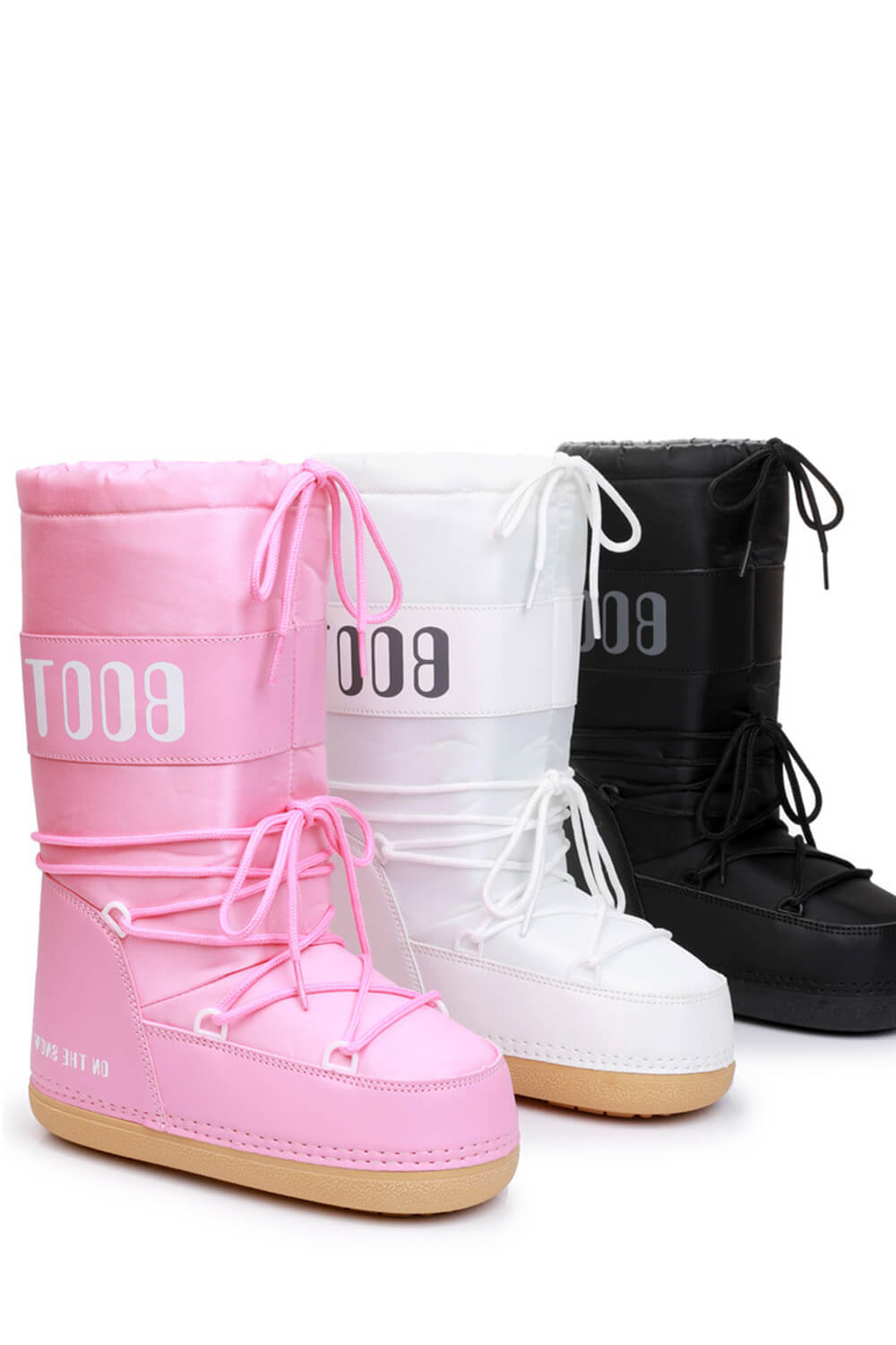 Pvc Padded Lace Up Mid-Calf Snow Boots