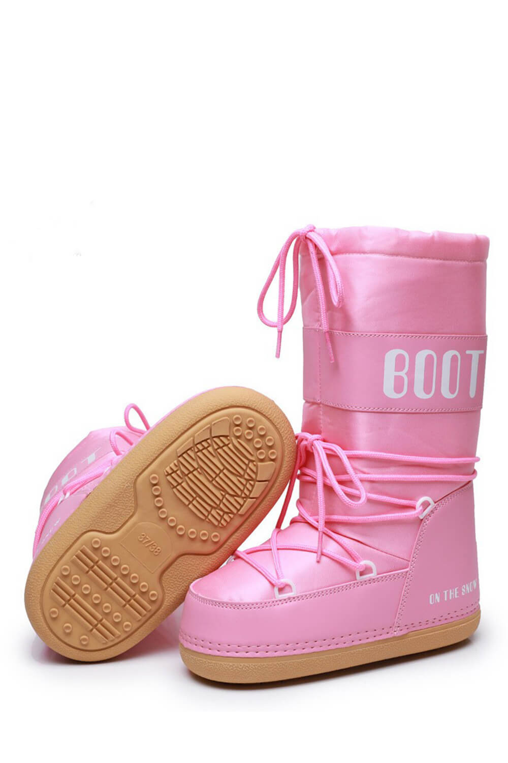 Pvc Padded Lace Up Mid-Calf Snow Boots