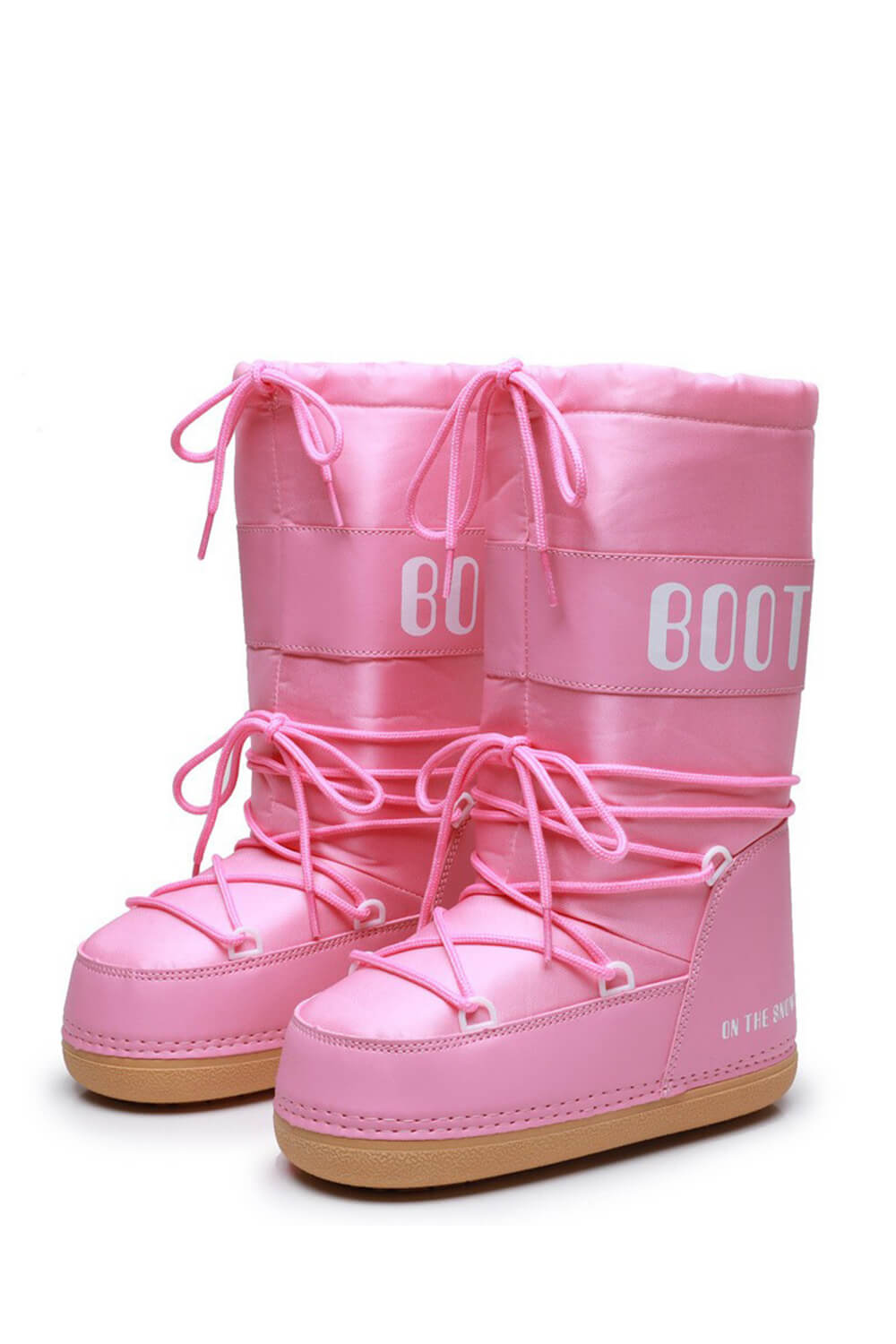 Pvc Padded Lace Up Mid-Calf Snow Boots