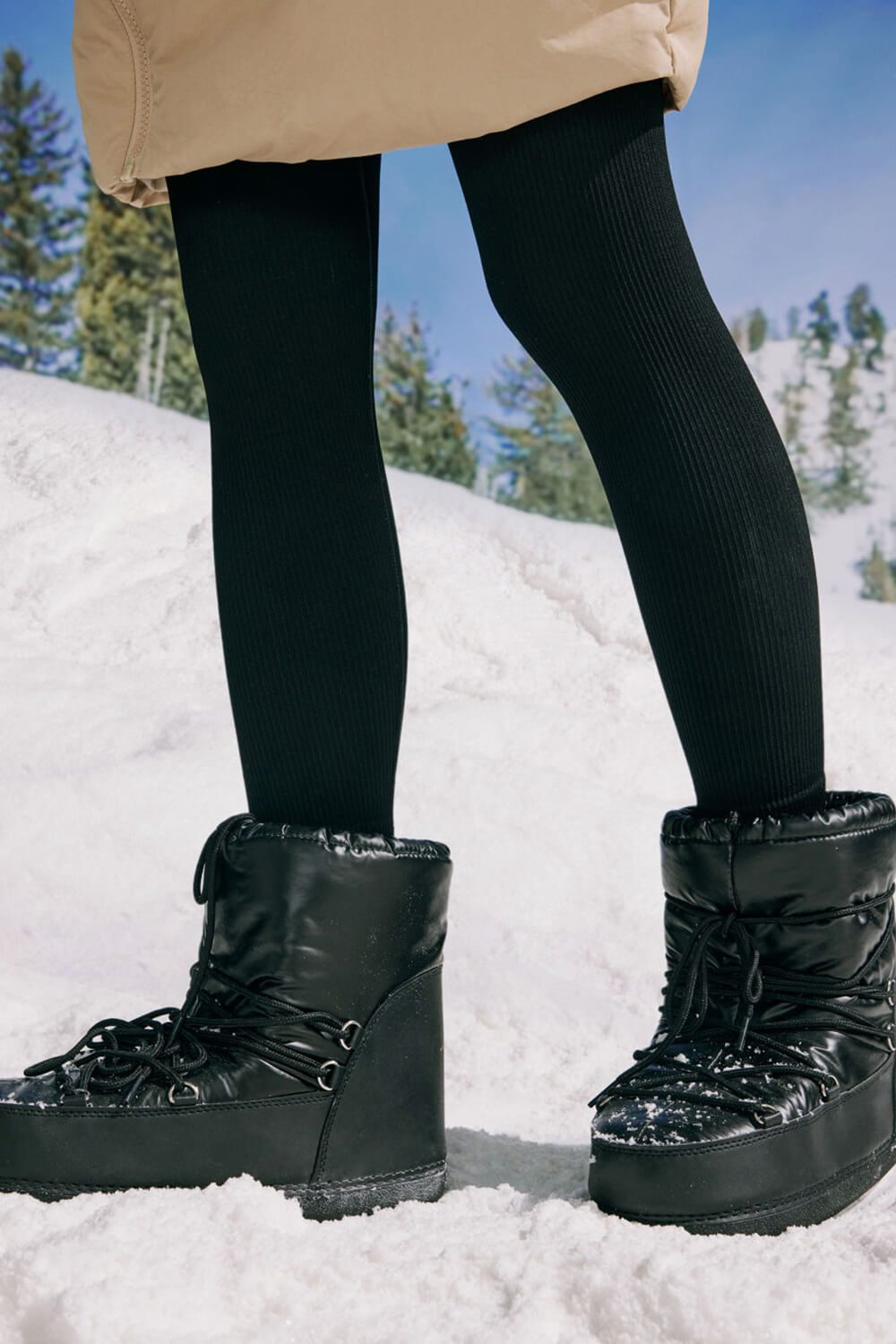 Nylon Drawstring Lace Up Chunky Snow Ankle Boots