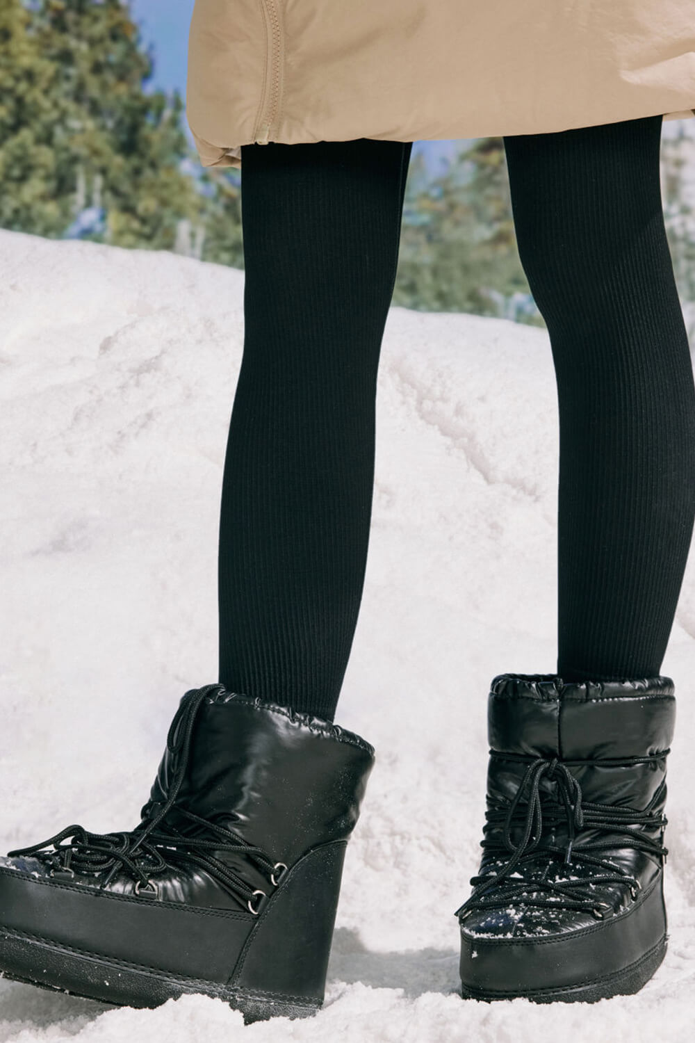 Nylon Drawstring Lace Up Chunky Snow Ankle Boots
