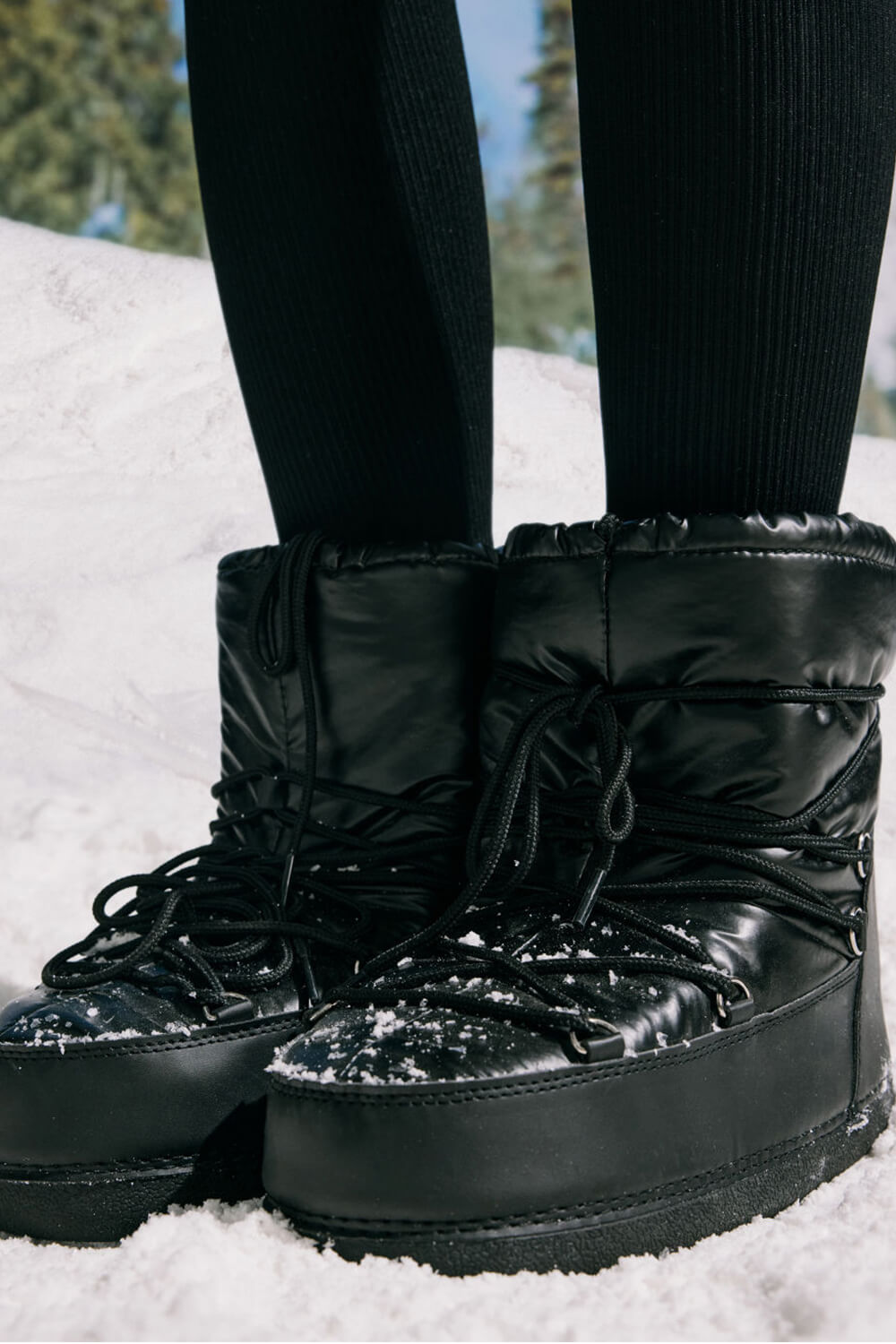 Nylon Drawstring Lace Up Chunky Snow Ankle Boots