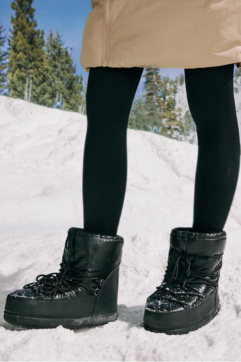 Nylon Drawstring Lace Up Chunky Snow Ankle Boots