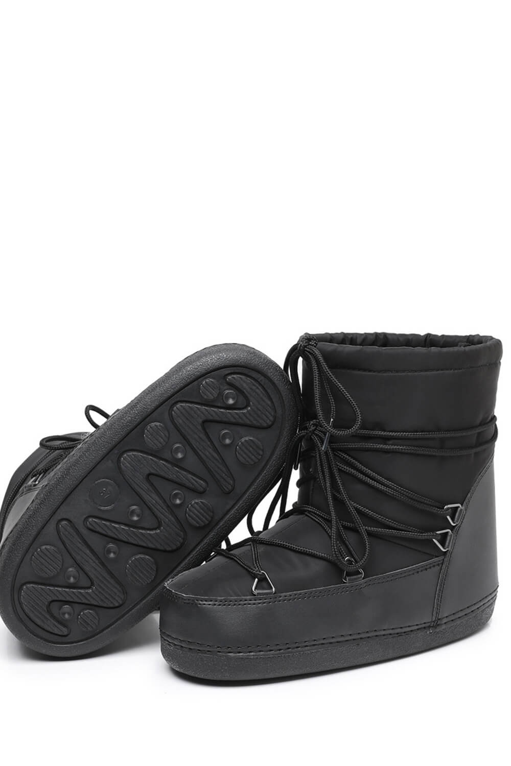 Nylon Drawstring Lace Up Chunky Snow Ankle Boots