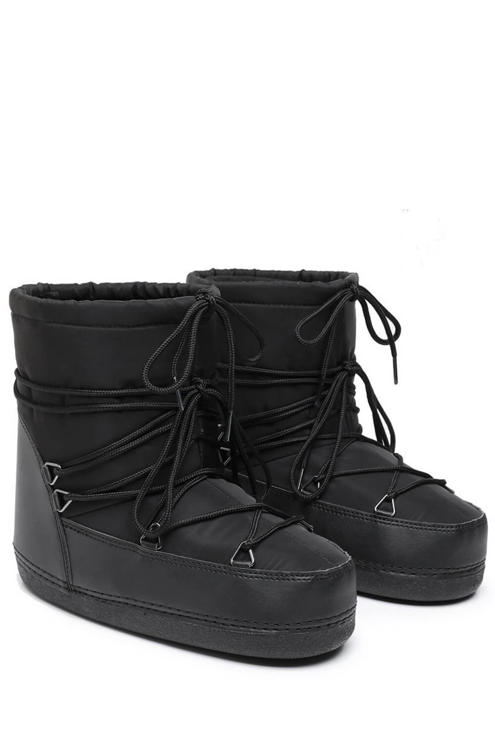 Nylon Drawstring Lace Up Chunky Snow Ankle Boots