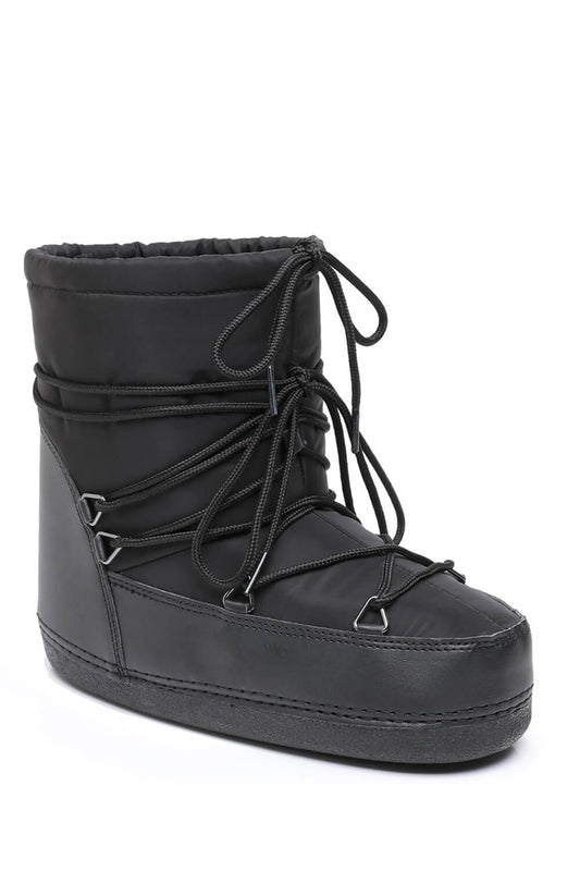 Nylon Drawstring Lace Up Chunky Snow Ankle Boots