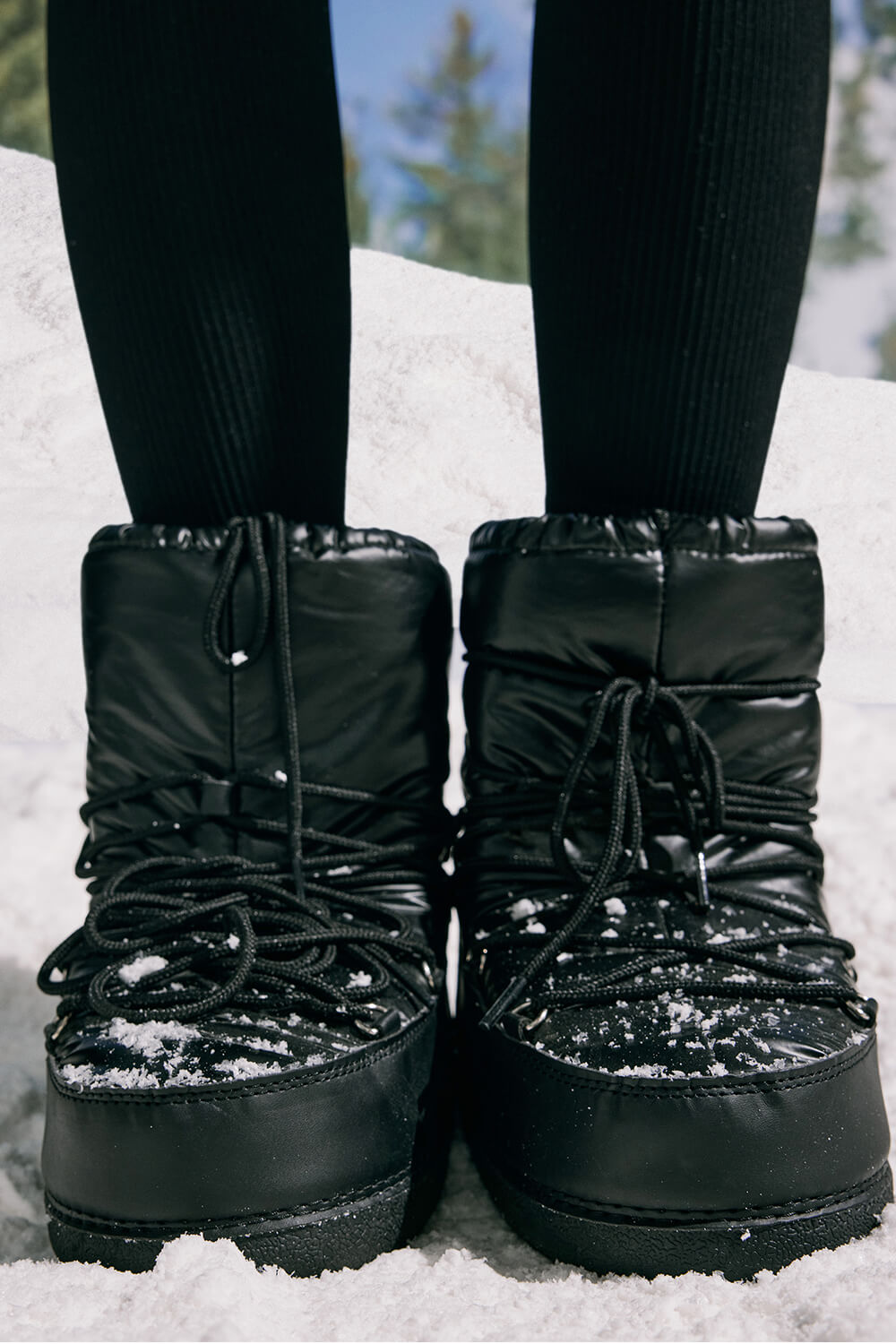 Nylon Drawstring Lace Up Chunky Snow Ankle Boots