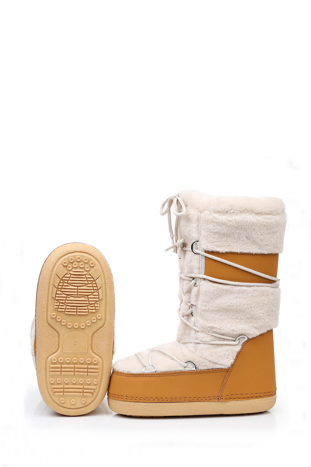 Faux Fur Panelled Lace Up Mid-Calf Snow Boots