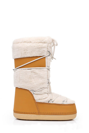 Faux Fur Panelled Lace Up Mid-Calf Snow Boots