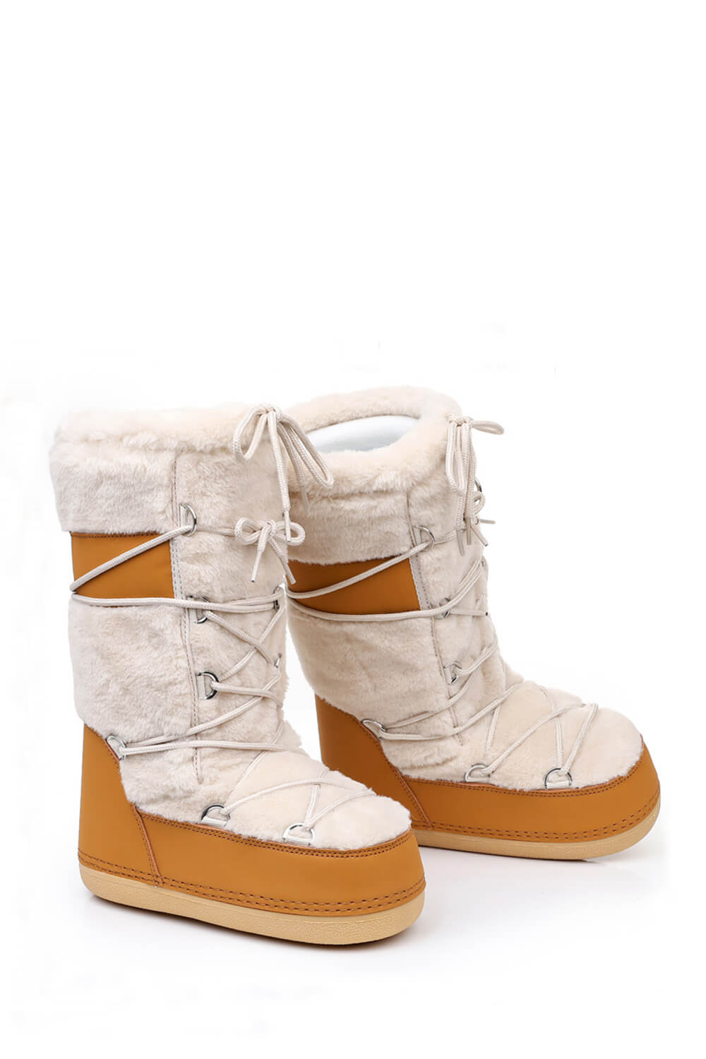 Faux Fur Panelled Lace Up Mid-Calf Snow Boots