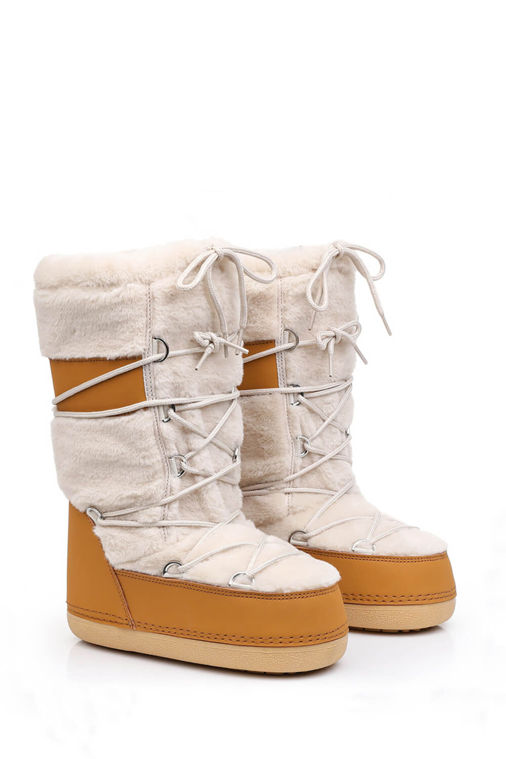 Faux Fur Panelled Lace Up Mid-Calf Snow Boots