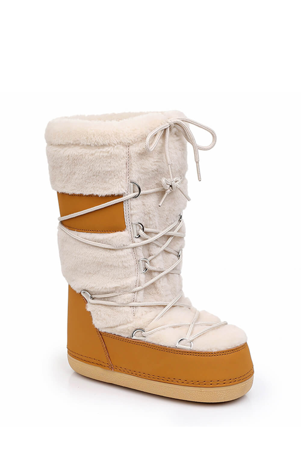 Faux Fur Panelled Lace Up Mid-Calf Snow Boots