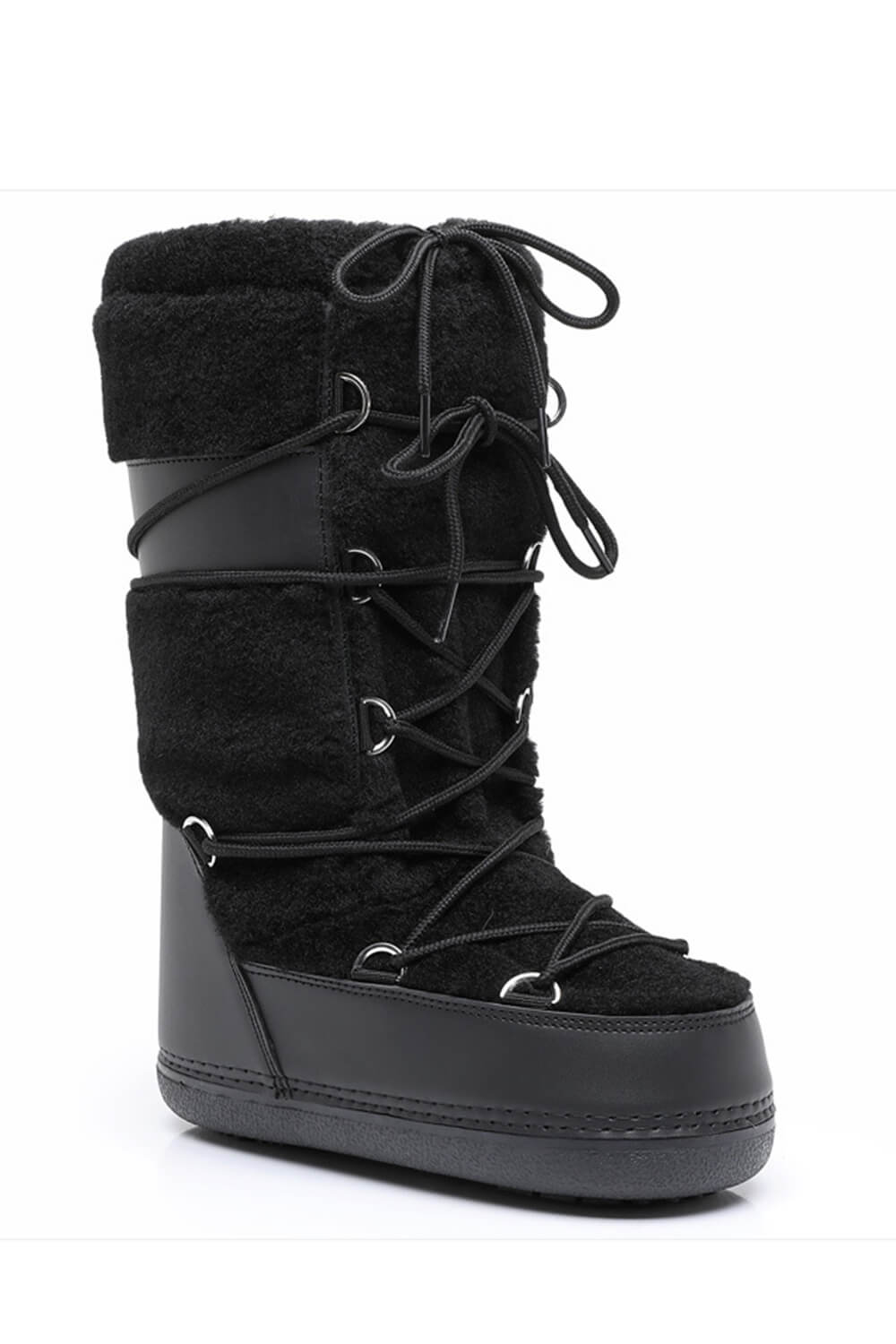 Faux Fur Panelled Lace Up Mid-Calf Snow Boots