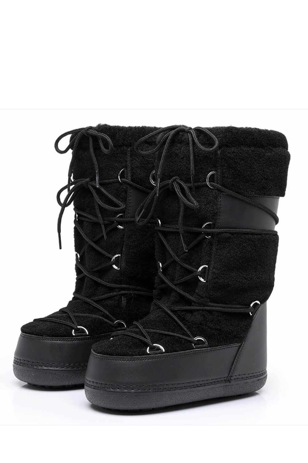 Faux Fur Panelled Lace Up Mid-Calf Snow Boots