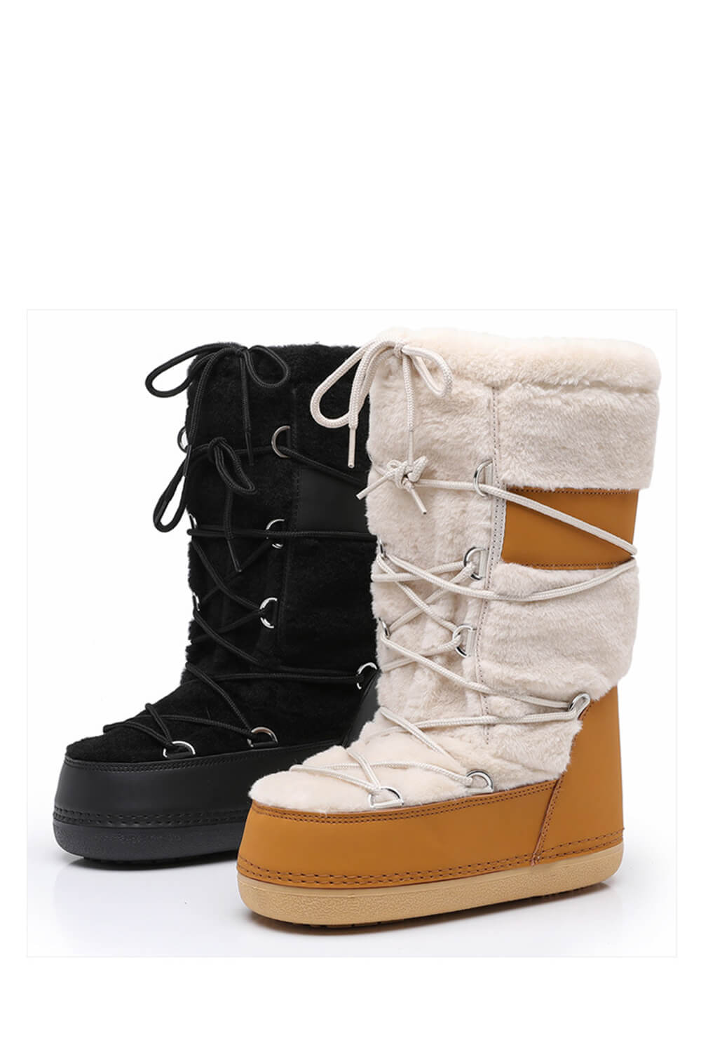 Faux Fur Panelled Lace Up Mid-Calf Snow Boots
