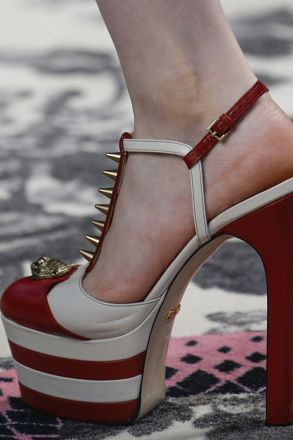 Spike Studded T-Strap Platform High Heel Pumps
