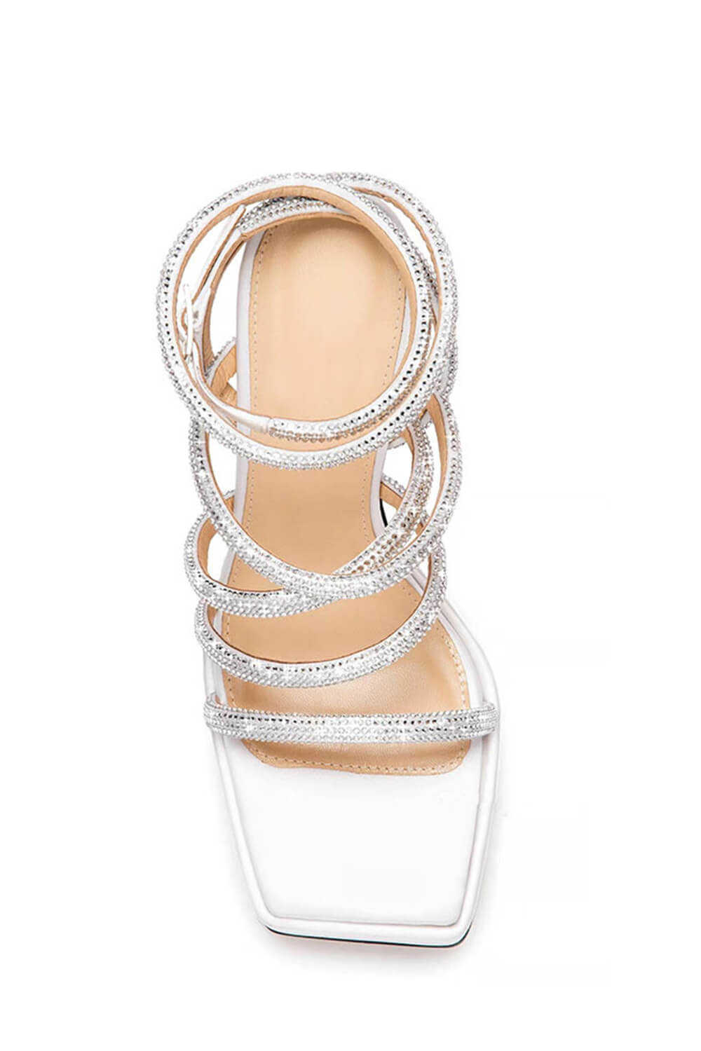 Crystal-Embellished Satin Square Toe Platform Sandals