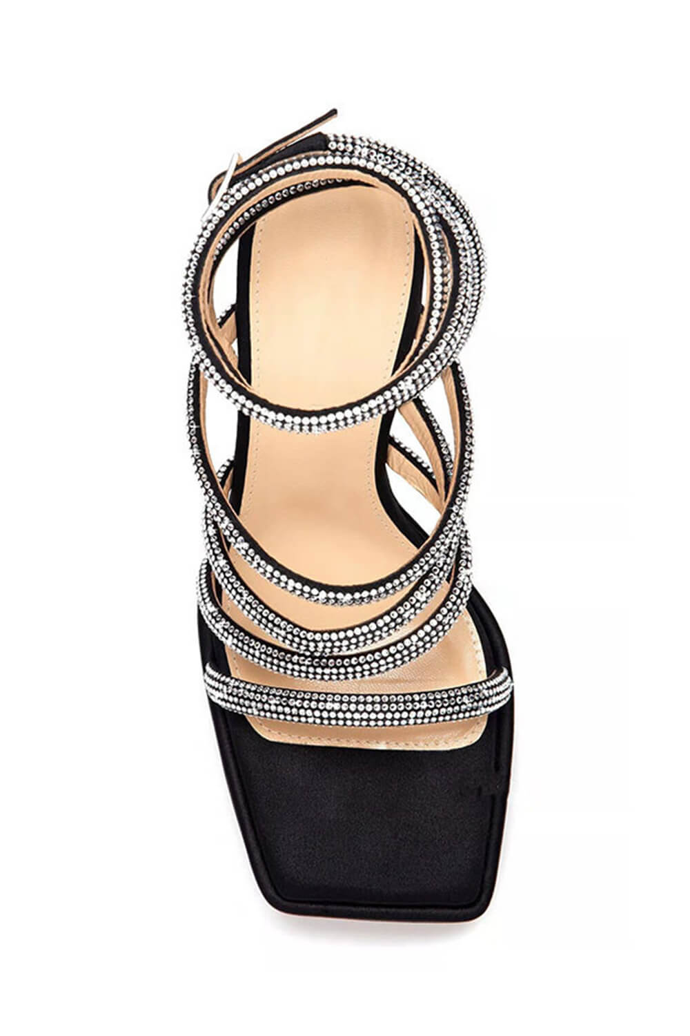 Crystal-Embellished Satin Square Toe Platform Sandals