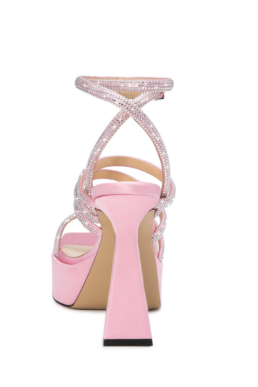 Crystal-Embellished Satin Square Toe Platform Sandals