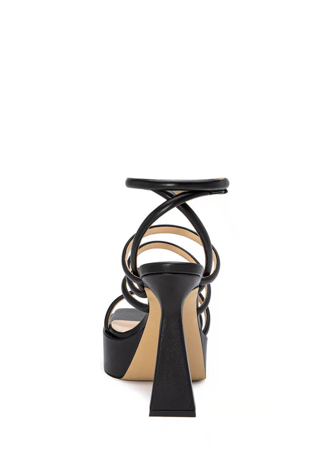 Faux Leather Strappy Square Toe Platform Sandals - Black
