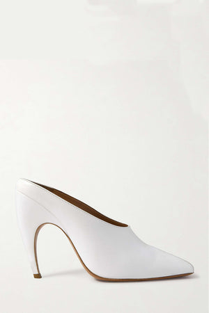 Squared Peep Toe Sculptural Heeled Mules