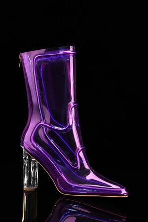 Pvc Mid Calf Pointed Toe Bootie