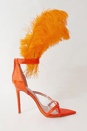 Orange Feather Strappy Stiletto Sandals