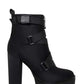 Black Zip Chunky Buckle Platform Ankle Boots