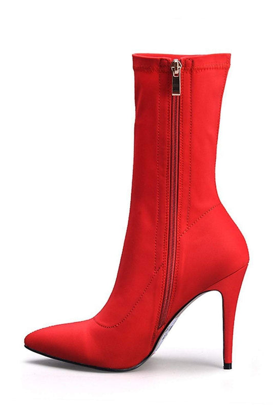Red Pointed Sock Stiletto Heeled Boots